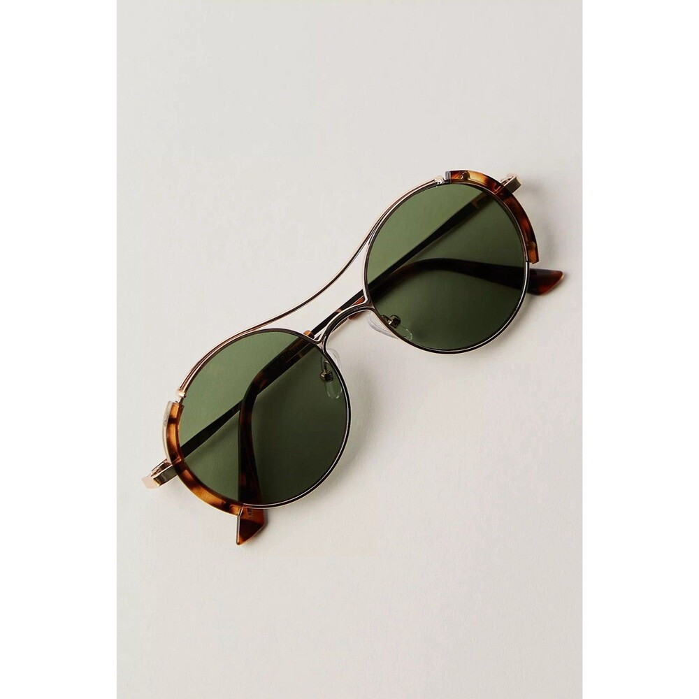 Free People Euphoria Novelty Round Aviator Sunglasses Gold Tort Sold Out NWT